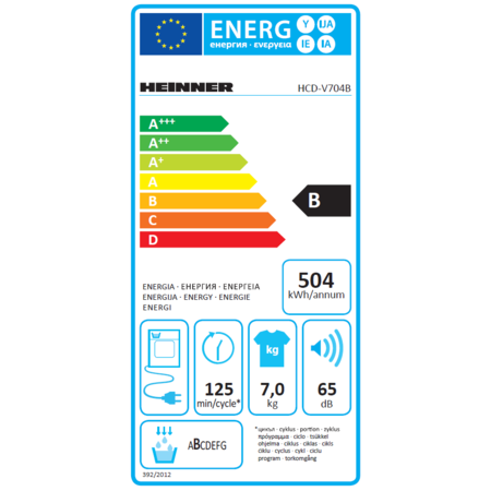 Uscator de rufe Heinner HCD-V704B, Condensare, 7 kg, Display LED, Lumina cuva, Anti-sifonare, Clasa B, Alb
