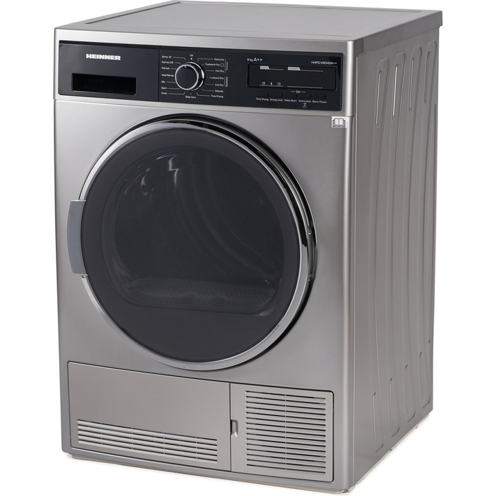 Heinner HHPD-V804SA++ Hőszivattyús szárítógép, 8kg, 15program, LED kijelző, BabyCare, B energiaosztály, Ezüst
