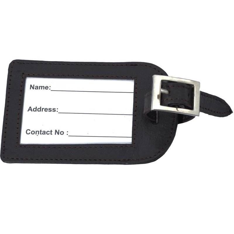 Eticheta bagaje, tag travel, piele naturala, negru, 11 x 7 cm, L115N