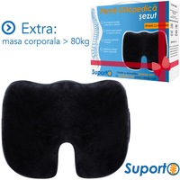 Perna ortopedica sezut Suporto coccis Fermitate Extra, Negru, masa corporala peste 80 KG, 45 x 36 x 8 cm