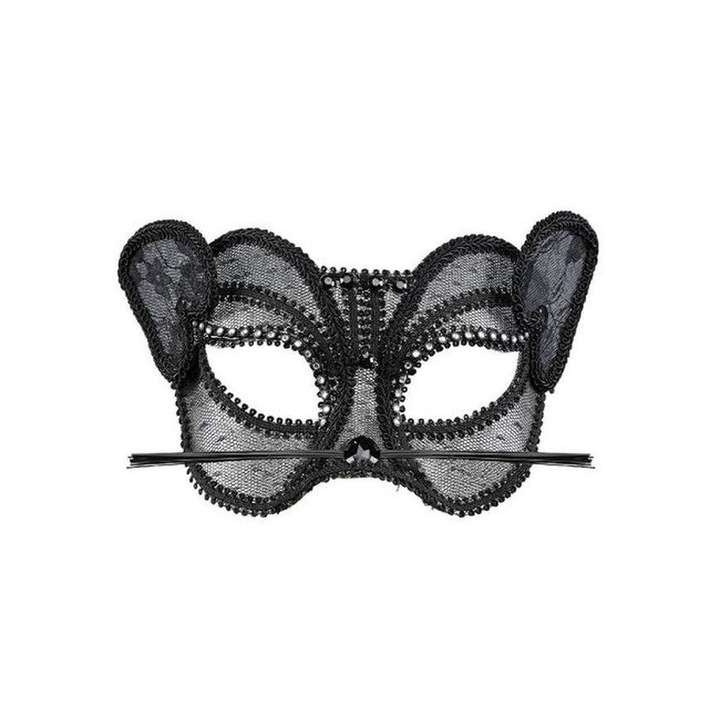 Áttetsző csipkés macskaszem-maszk, strasszkövekkel