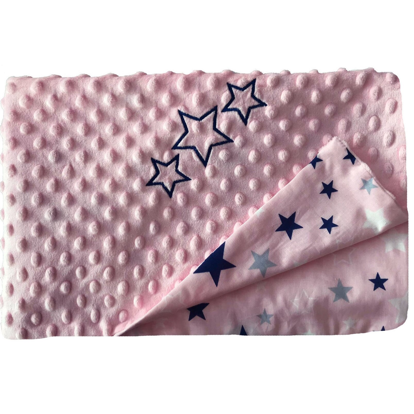 Paturica 2 fete, Minky roz deschis, stelute bluemarin
