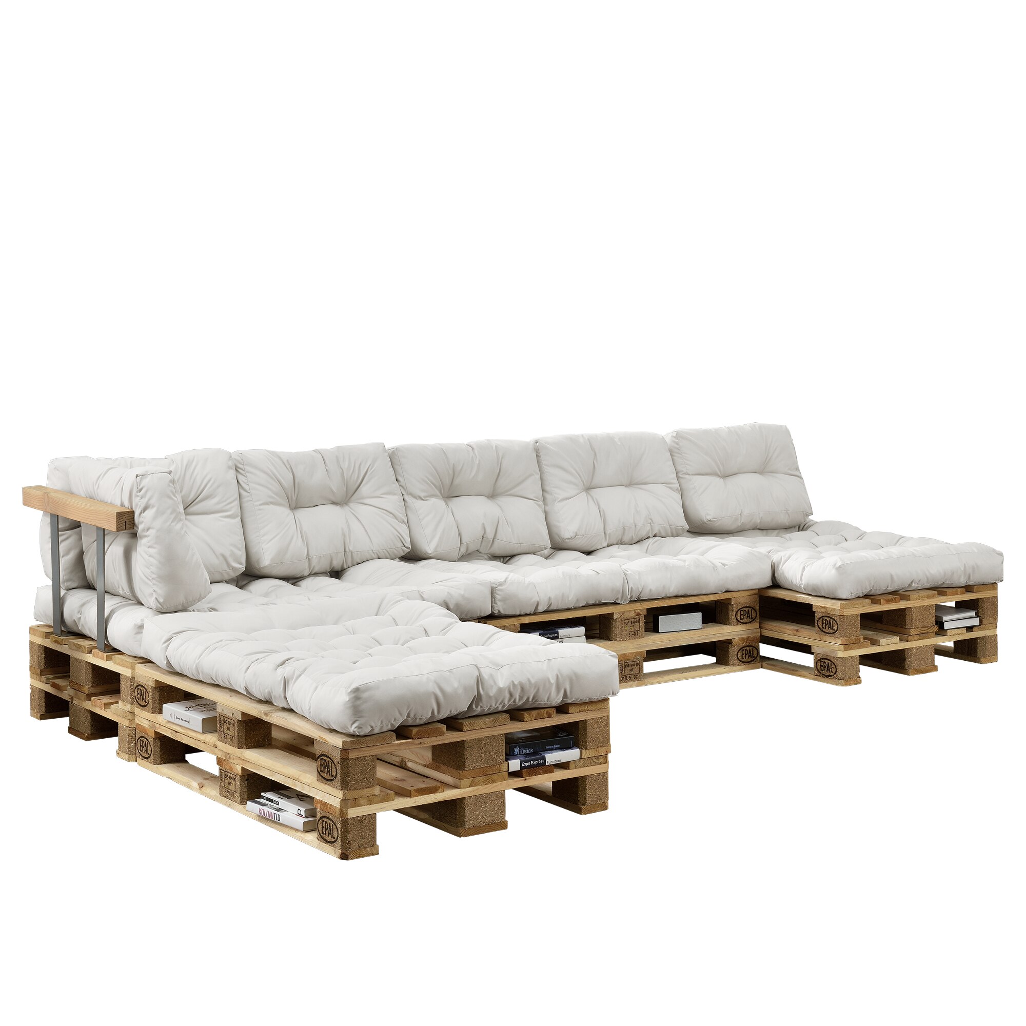 Set Louisa perne interior Model F canapea paleti, en.casa, 120 x 80 x 12 cm 4 x perna sezut + 6 x perne spate, alb