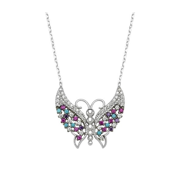 Colier argint 925 rodiat cu fluturas multicolor - Be Nature CTU0049 - BeSpecial 10359, 43, Multicolor