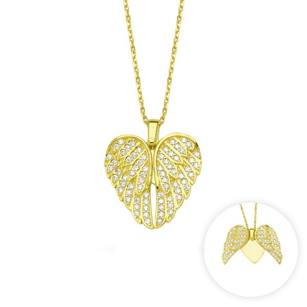 Colier argint 925 aurit cu inimioara si aripi de inger - Be Protected CTU0043 - BeSpecial 10360, 42, Auriu