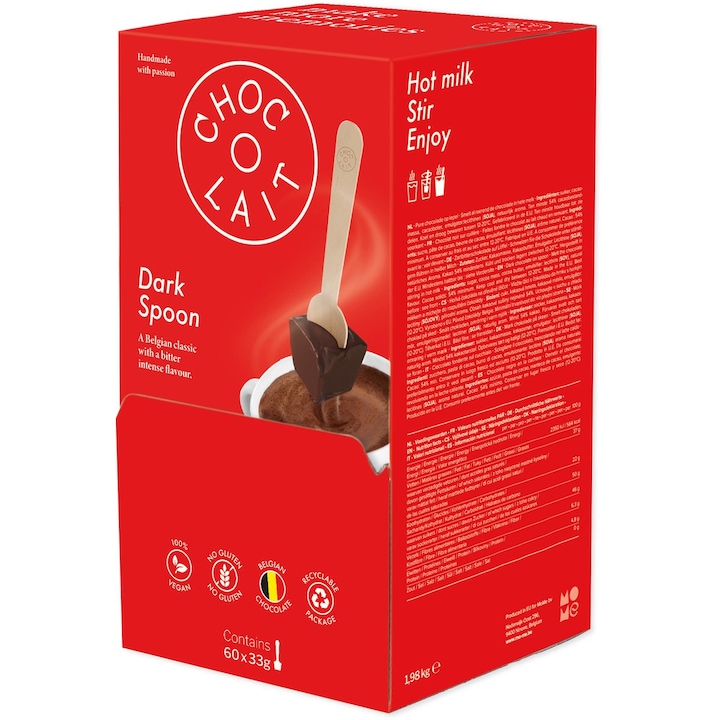 Блокчета черен белгийски шоколад Choc-o-lait Spoon Голяма кутия с 60 броя, 1980 g