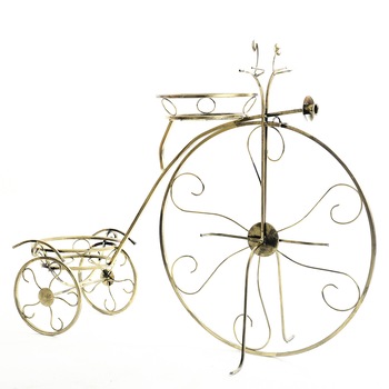 Suport de flori decorativ din metal, tip bicicleta 10-0112, auriu patinat Suport de flori decorativ din metal, tip bicicleta 10-0112, auriu patinat