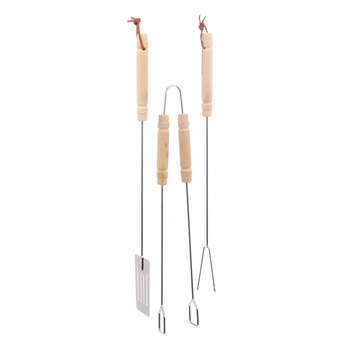 Set 3 accesorii pentru gratar din otel, maner lemn, 45.5 cm , ATS Set 3 accesorii pentru gratar din otel, maner lemn, 45.5 cm , ATS