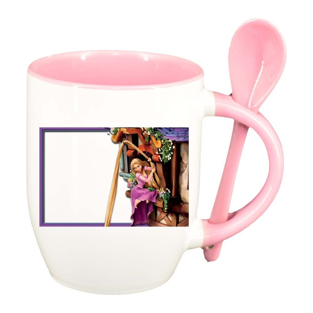 Cana Rapunzel cu lingurita, interior roz, 330ml, D287