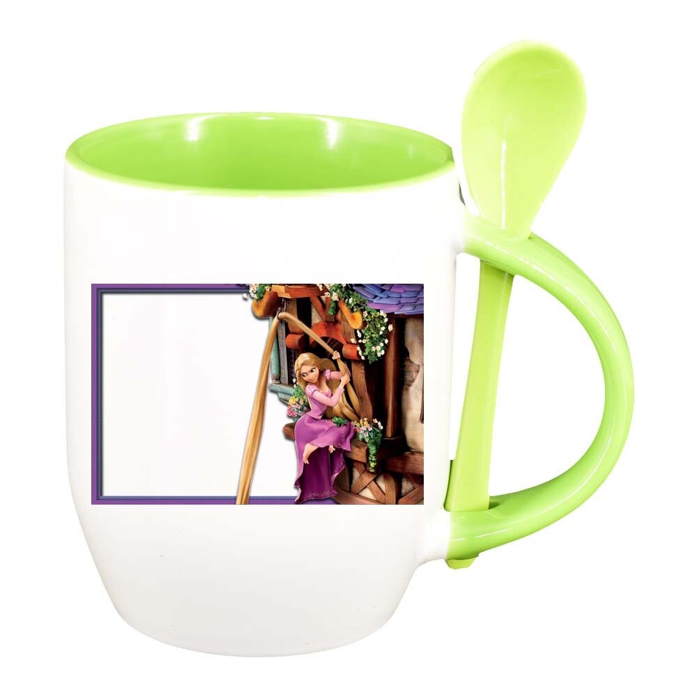 Cana Rapunzel cu lingurita, interior verde deschis, 330ml, D287