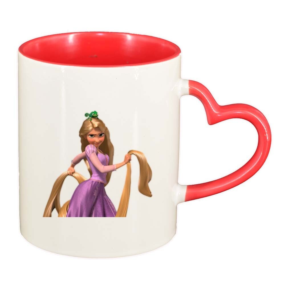 Cana Rapunzel, interior rosu, maner inima, 330ml, D288