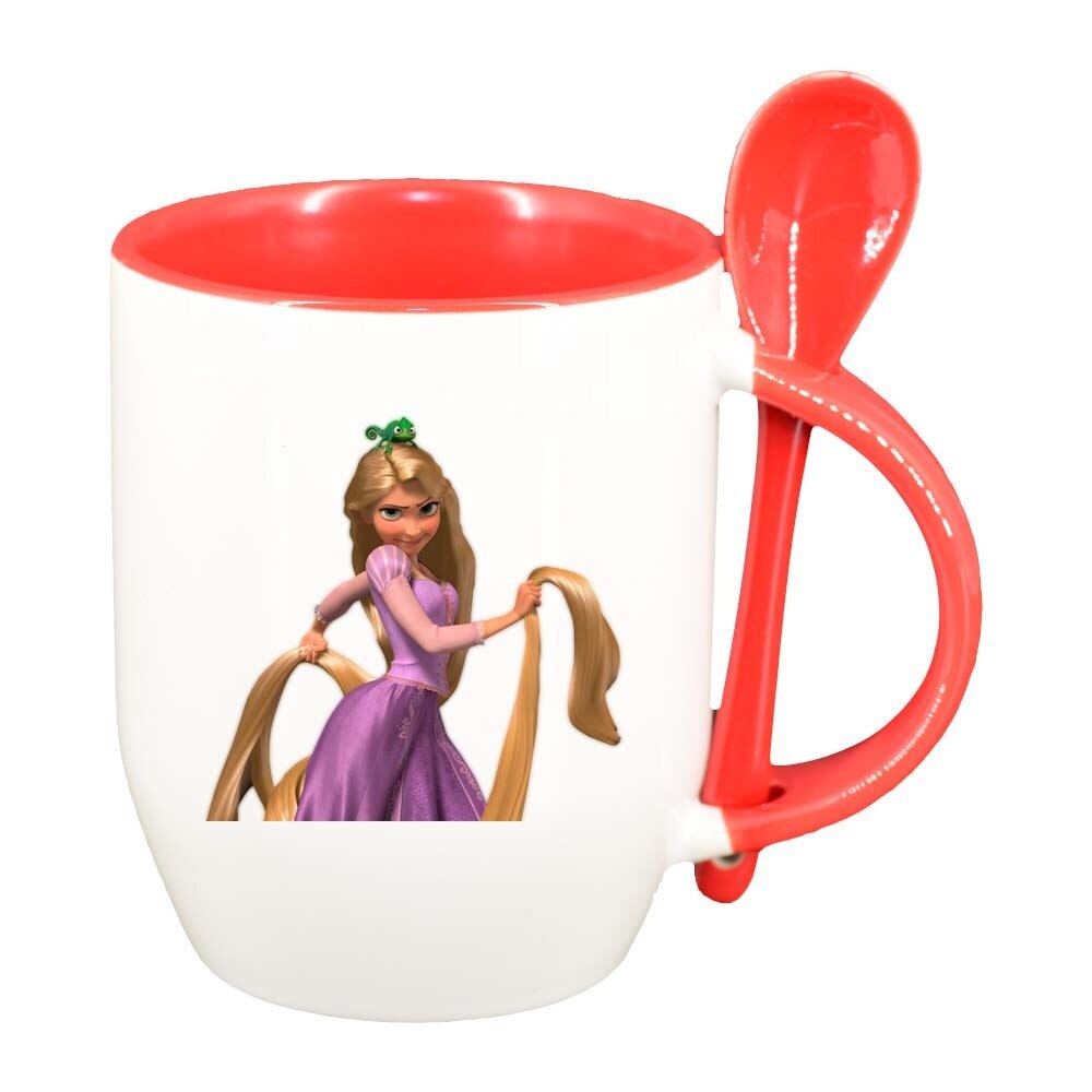Cana Rapunzel cu lingurita, interior rosu, 330ml, D288