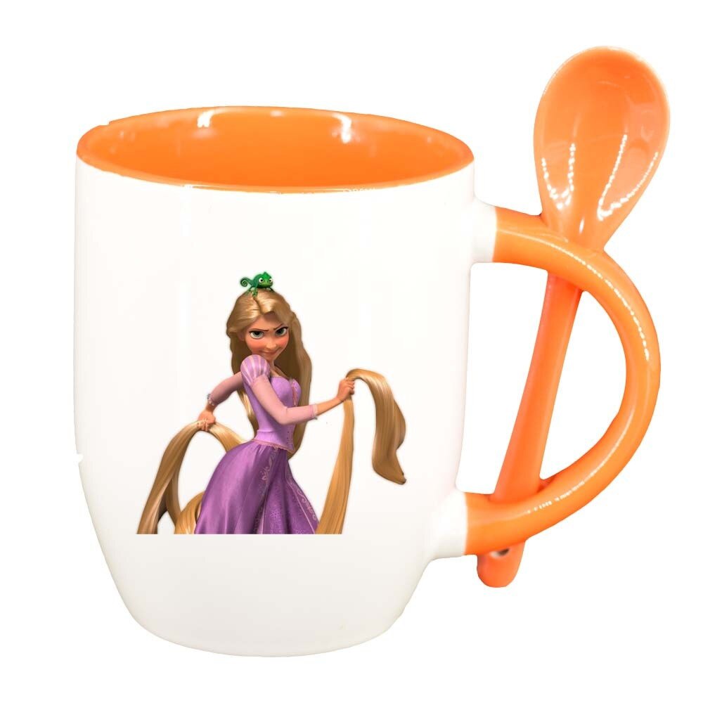 Cana Rapunzel cu lingurita, interior portocaliu, 330ml, D288