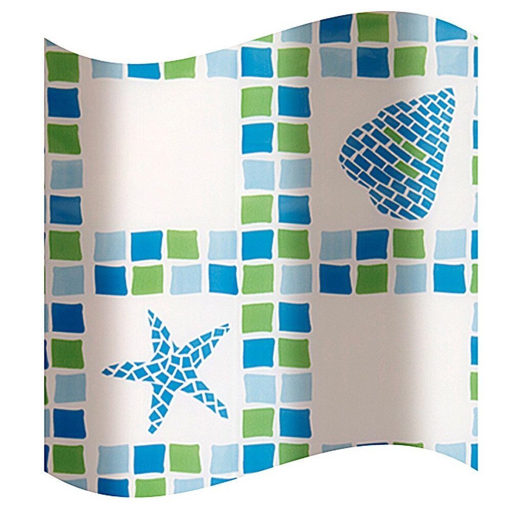 Perdea dus, model marin, alb + albastru + verde, 180 x 180 cm