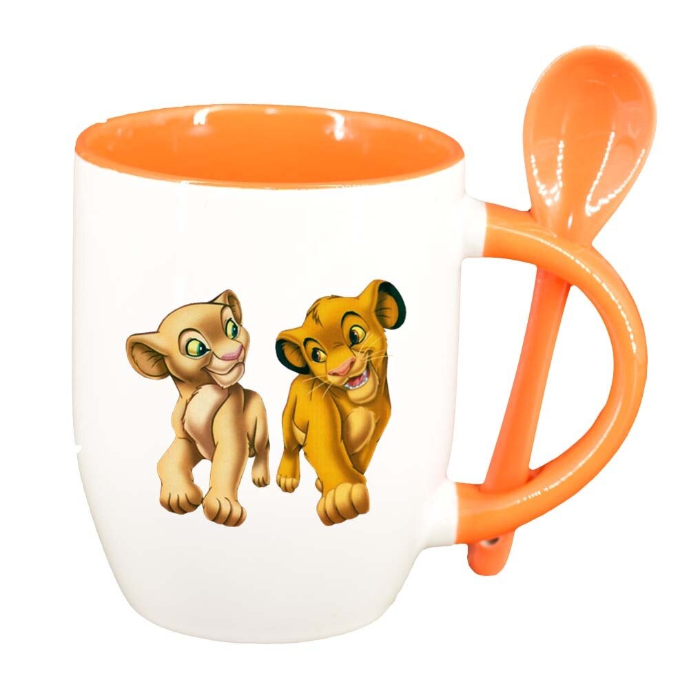 Cana Lion King cu lingurita, interior portocaliu, 330ml, D291