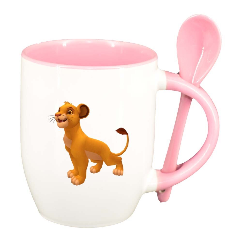 Cana Lion King cu lingurita, interior roz, 330ml, D290
