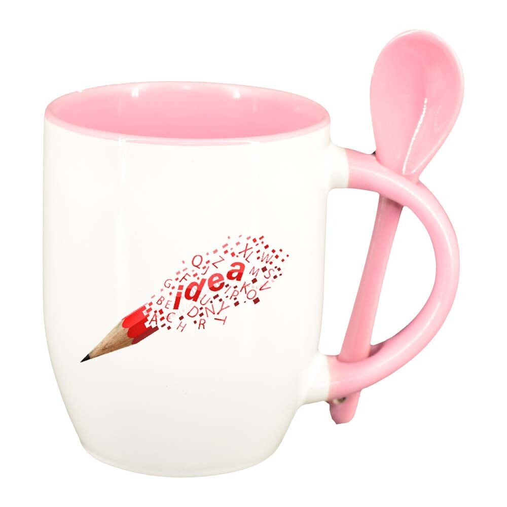 Cana Idea cu lingurita, interior roz, 330ml, D296