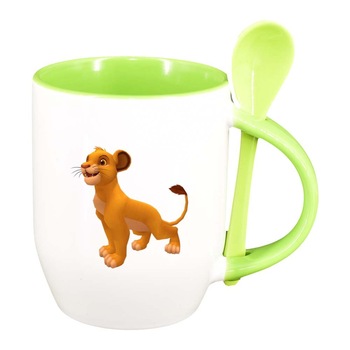 Cana Lion King cu lingurita, interior verde deschis, 330ml, D290 Cana Lion King cu lingurita, interior verde deschis, 330ml, D290