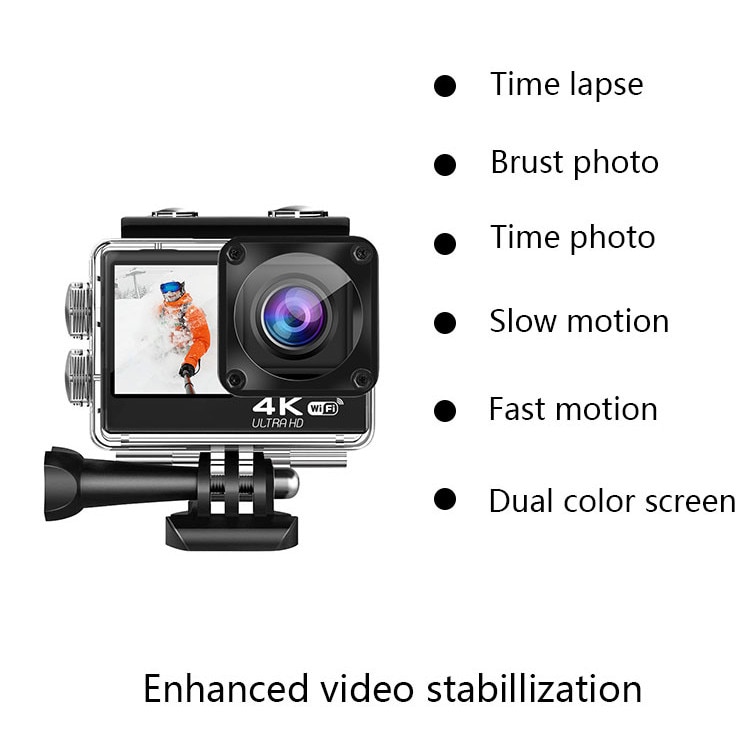 Camera video sport Ausek AT-Q302, Ultra HD 4K@30FPS, telecomanda INCLUSA, WiFi, HDMI + 20 accesorii EXA VISION® + 32GB clasa 10 cadou, la apa Gopro 8 - eMAG.ro
