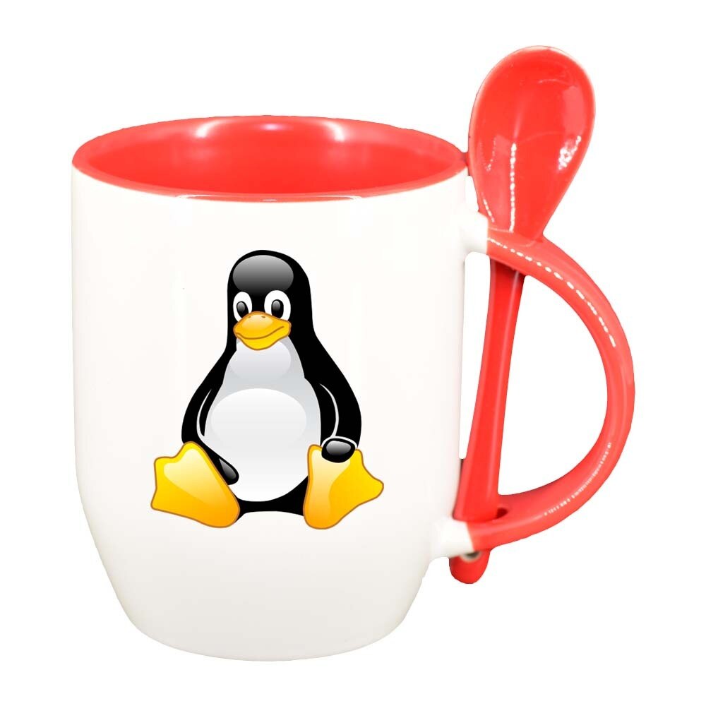 Cana Pinguin cu lingurita, interior rosu, 330ml, D298
