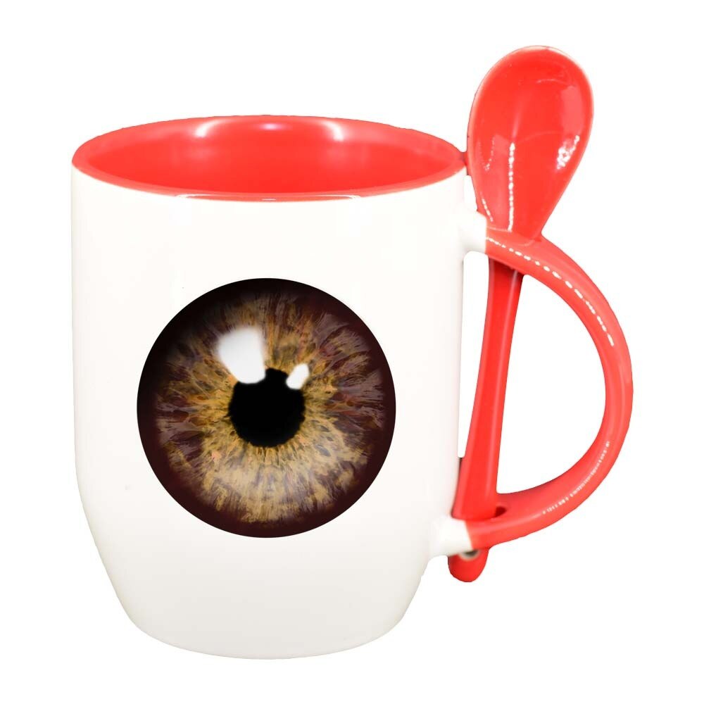 Cana Eyeball cu lingurita, interior rosu, 330ml, D300