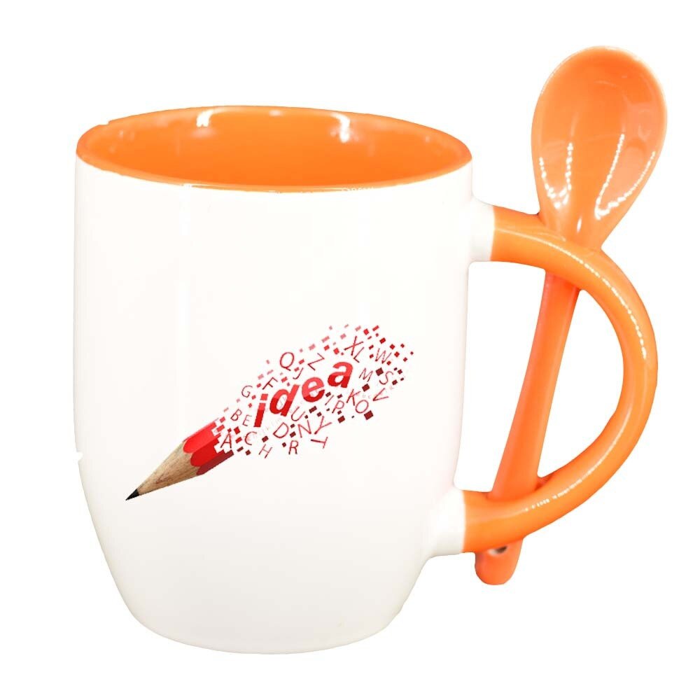 Cana Idea cu lingurita, interior portocaliu, 330ml, D296