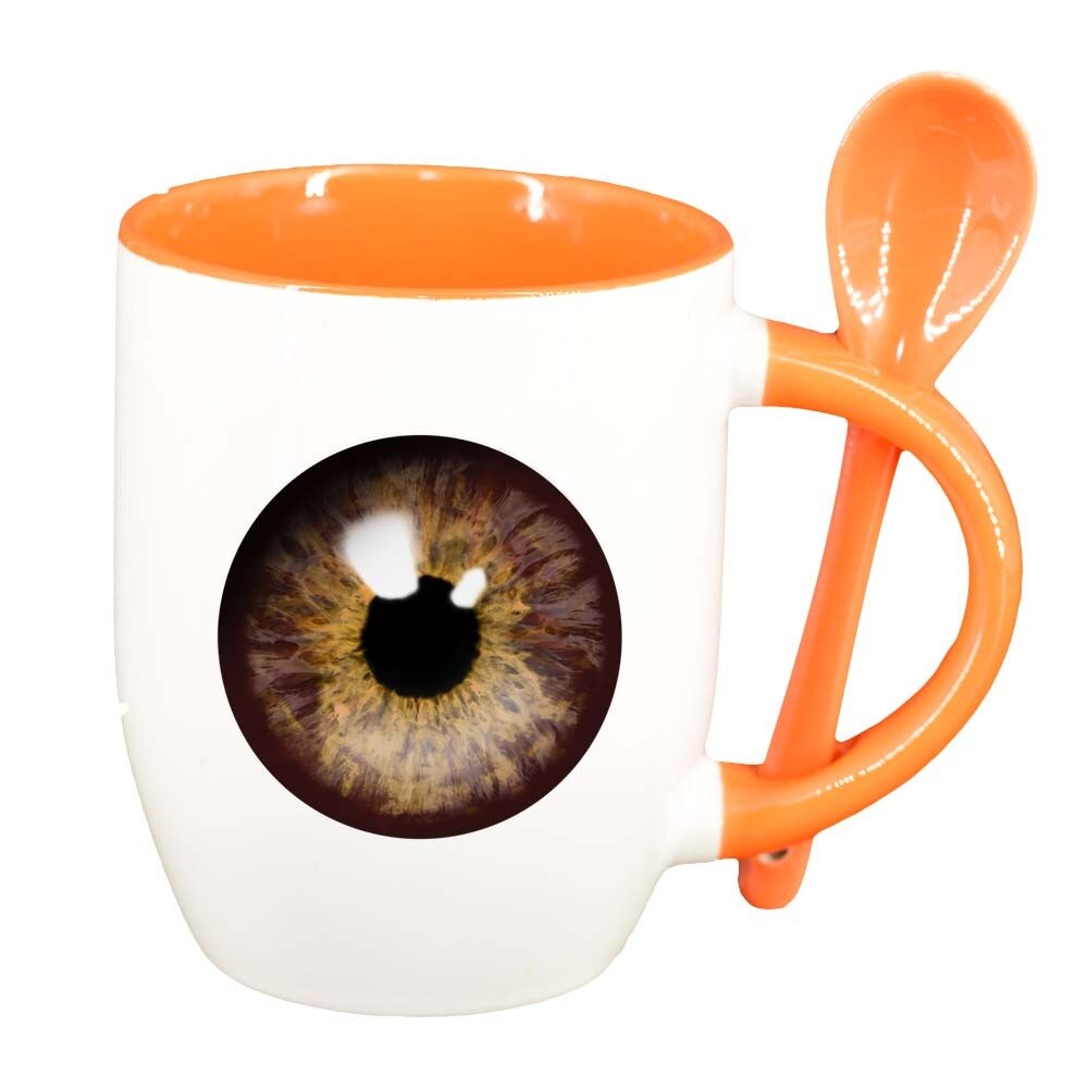 Cana Eyeball cu lingurita, interior portocaliu, 330ml, D300