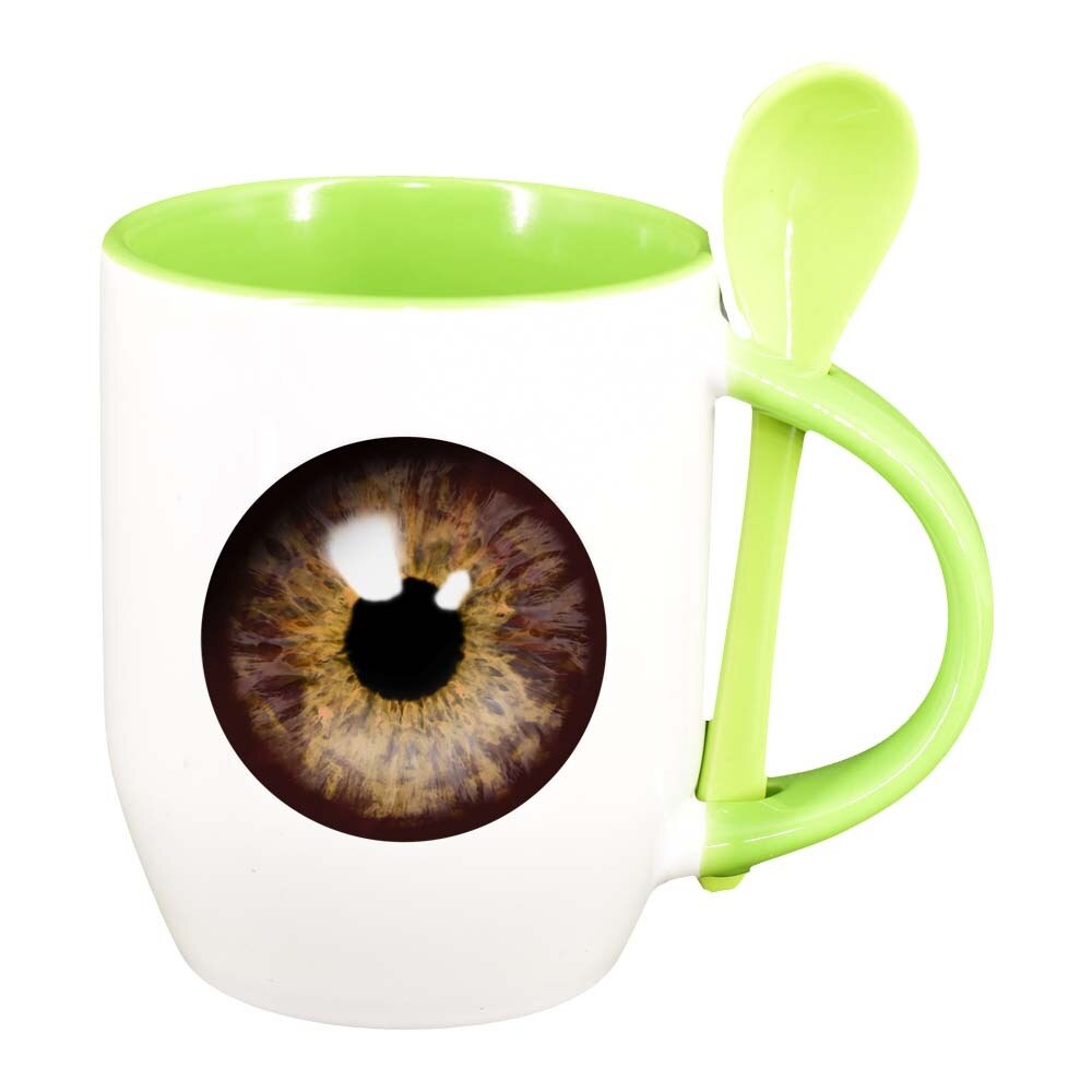 Cana Eyeball cu lingurita, interior verde deschis, 330ml, D300
