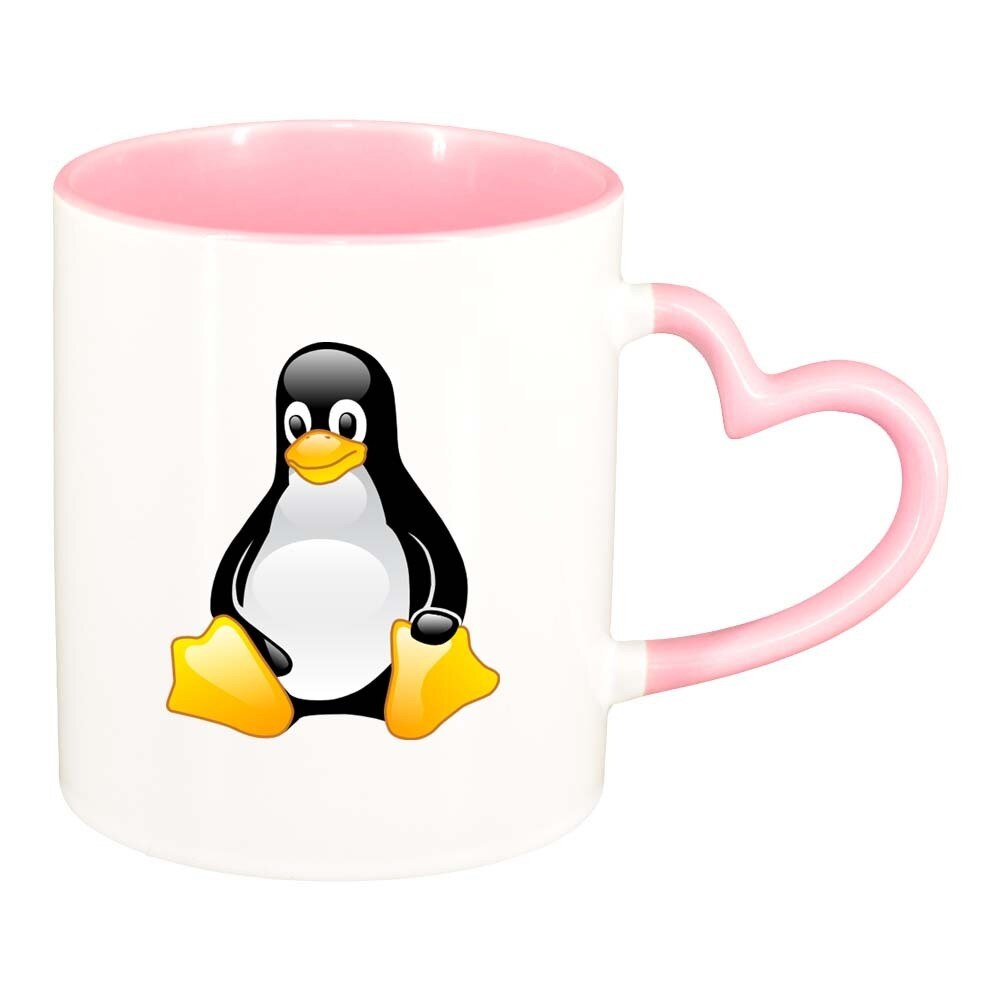 Cana Pinguin, interior roz, maner inima, 330ml, D298