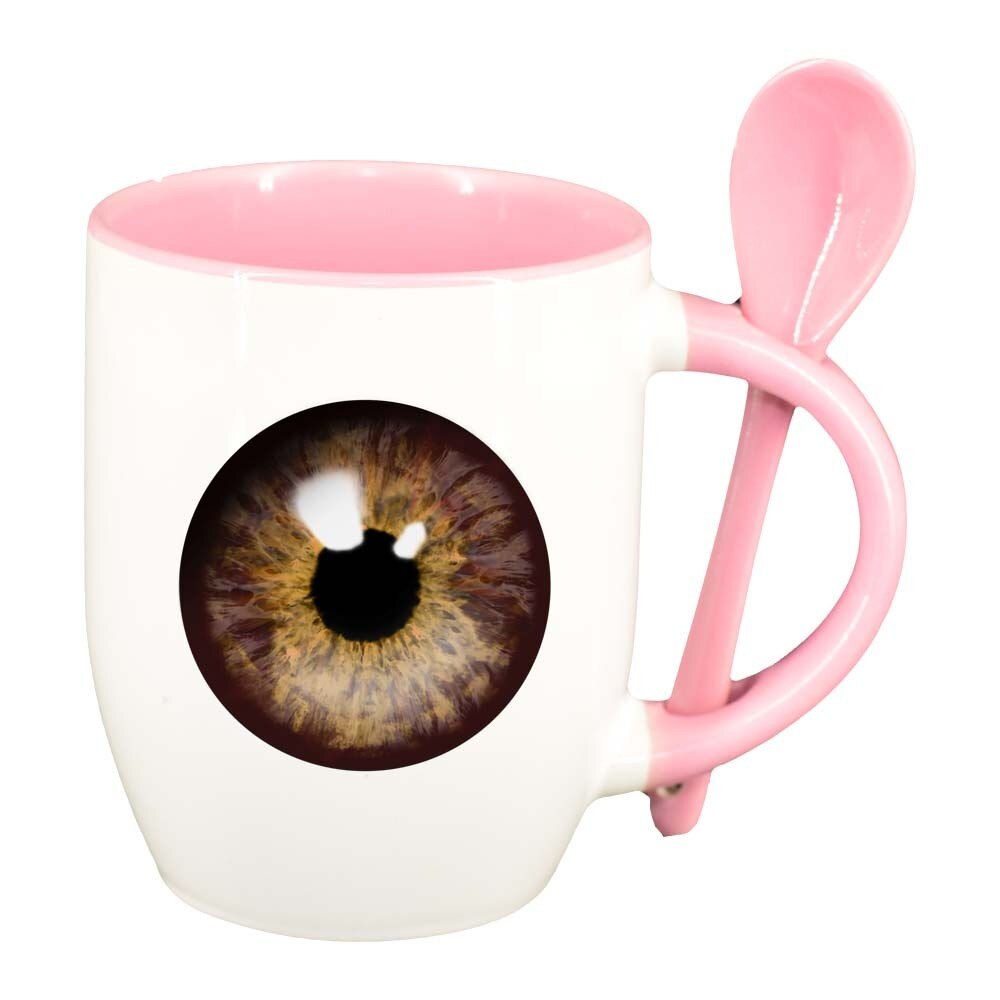 Cana Eyeball cu lingurita, interior roz, 330ml, D300