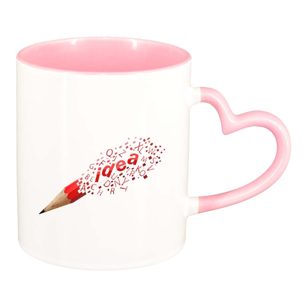 Cana Idea, interior roz, maner inima, 330ml, D296