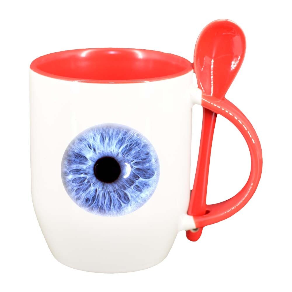 Cana Eyeball cu lingurita, interior rosu, 330ml, D299