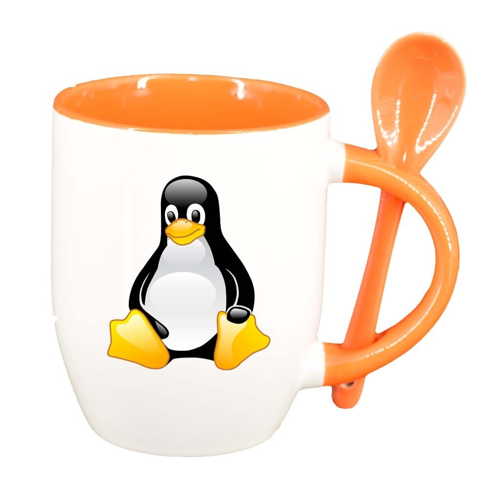 Cana Pinguin cu lingurita, interior portocaliu, 330ml, D298