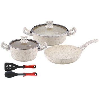 Set 7 piese Hascevher Germanitium oala 3l cu capac,cratita 3,9l cu capac si tigaie 22cm granit-crem ,lingura servire cu spatula bucatarie Set 7 piese Hascevher Germanitium oala 3l cu capac,cratita 3,9l cu capac si tigaie 22cm granit-crem ,lingura servire cu spatula bucatarie