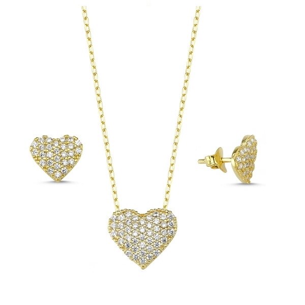 Set argint 925 aurit cu inimioare si zirconii albe - Be in Love STU0009 - BeSpecial 10398, 41,5, Auriu