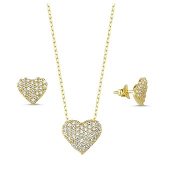 Set argint 925 aurit cu inimioare si zirconii albe - Be in Love STU0009 - BeSpecial 10398, 41,5, Auriu Set argint 925 aurit cu inimioare si zirconii albe - Be in Love STU0009 - BeSpecial 10398, 41,5, Auriu