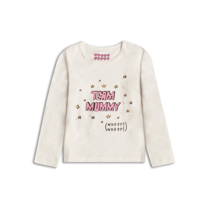 Bluza cu maneca lunga imprimeu mesaj, Fete, Sugar Squad, Alb