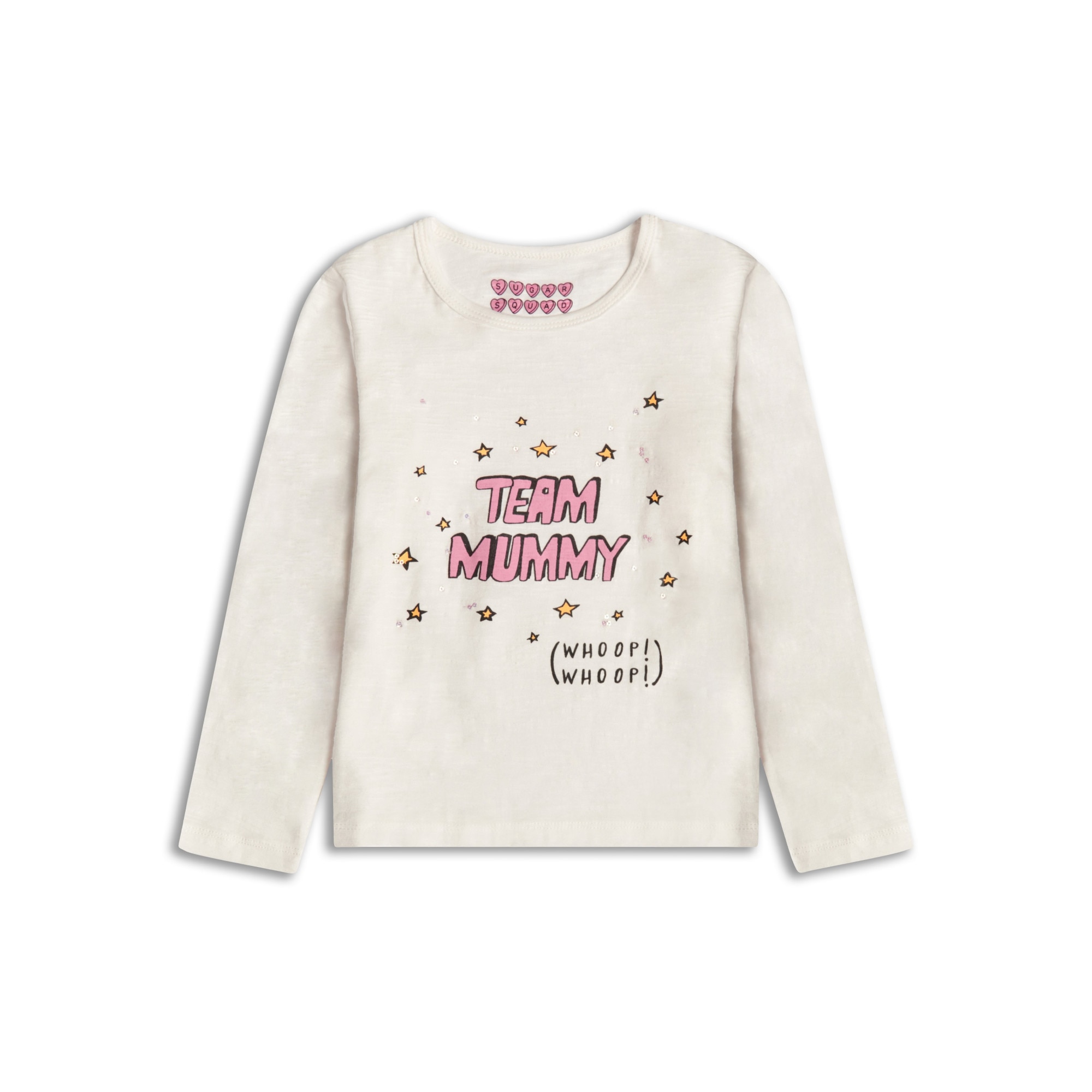 Bluza cu maneca lunga imprimeu mesaj, Fete, Sugar Squad, Alb