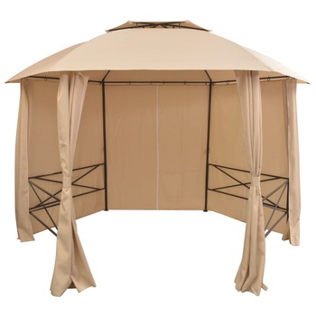 Pavilion de gradina, cu perdele, hexagonal, vidaXL, 360 x 265 cm, bej Pavilion de gradina, cu perdele, hexagonal, vidaXL, 360 x 265 cm, bej