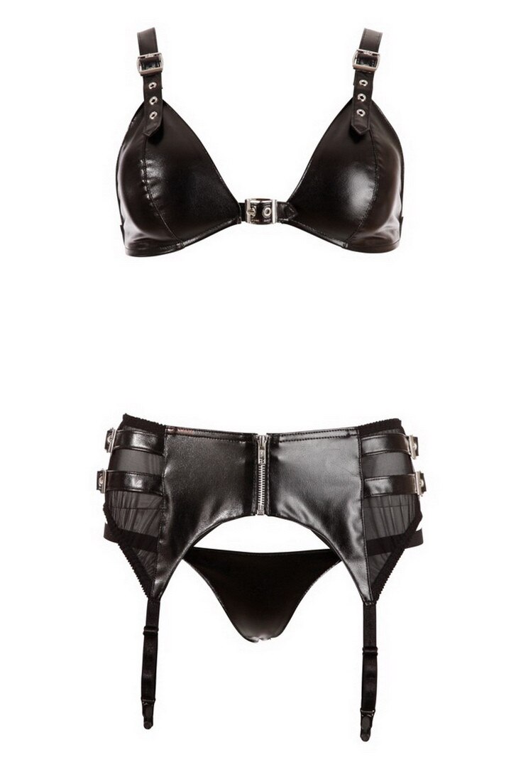 Set Cottelli Collection, imitatie piele, ajustabil, polyester/elastane, negru, S