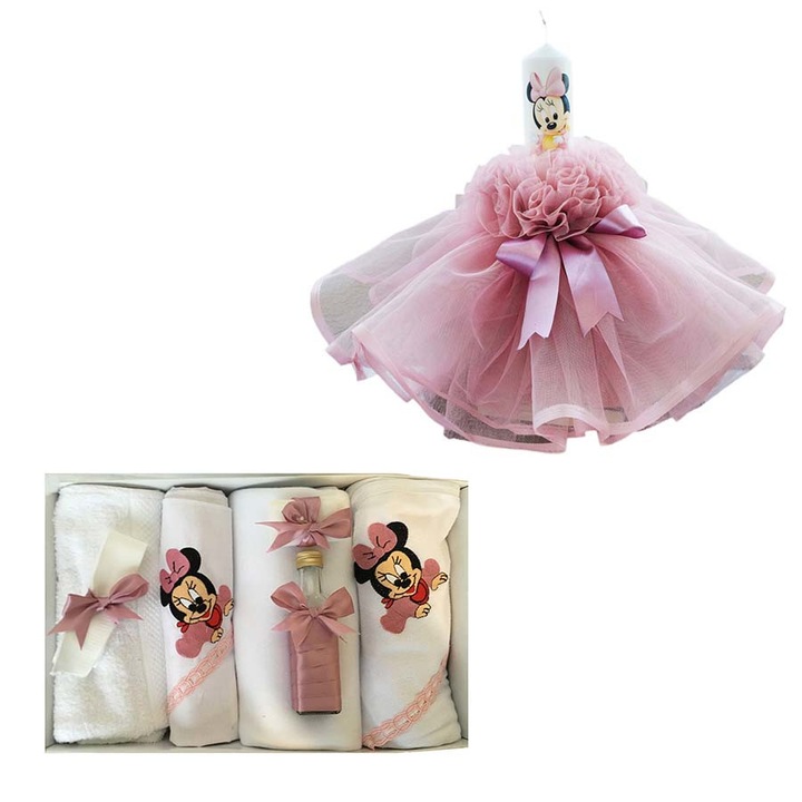 Set lumanare si trusou brodat pentru fetita, dusty roz, 8 piese