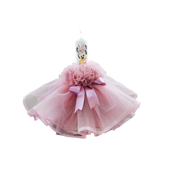 Lumanare botez tul dusty rose si prosop brodat Denikos L7100