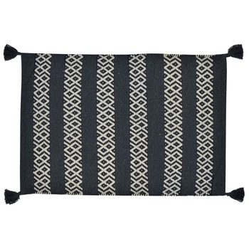 Covoras tesut, Zola, neagru cu alb si ciucuras, 100x60 cm Covoras tesut, Zola, neagru cu alb si ciucuras, 100x60 cm