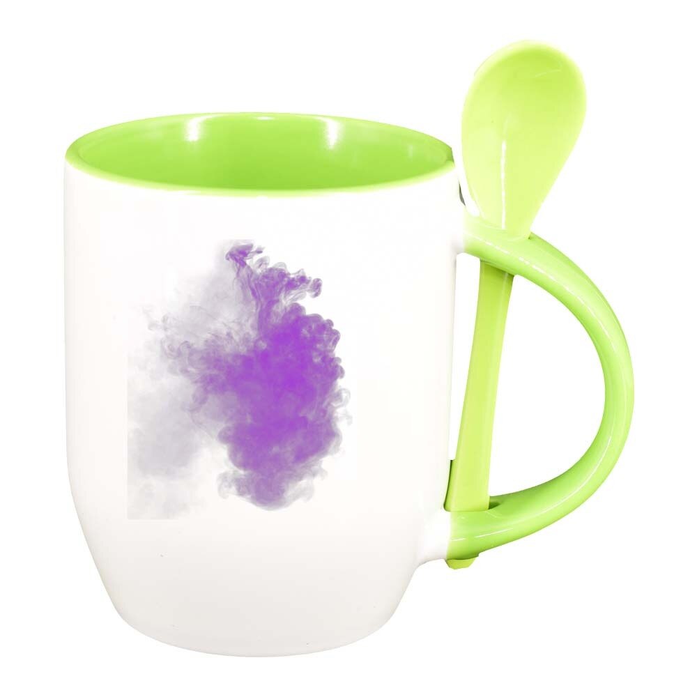 Cana Colour cu lingurita, interior verde deschis, 330ml, D305