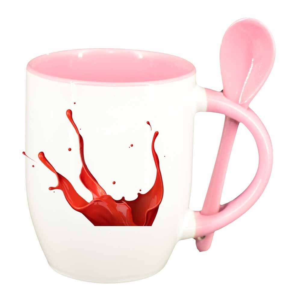 Cana Colour cu lingurita, interior roz, 330ml, D311