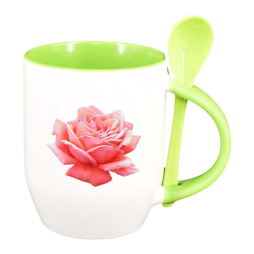 Cana Rose cu lingurita, interior verde deschis, 330ml, D312