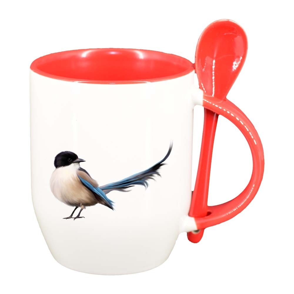 Cana Bird cu lingurita, interior rosu, 330ml, D309