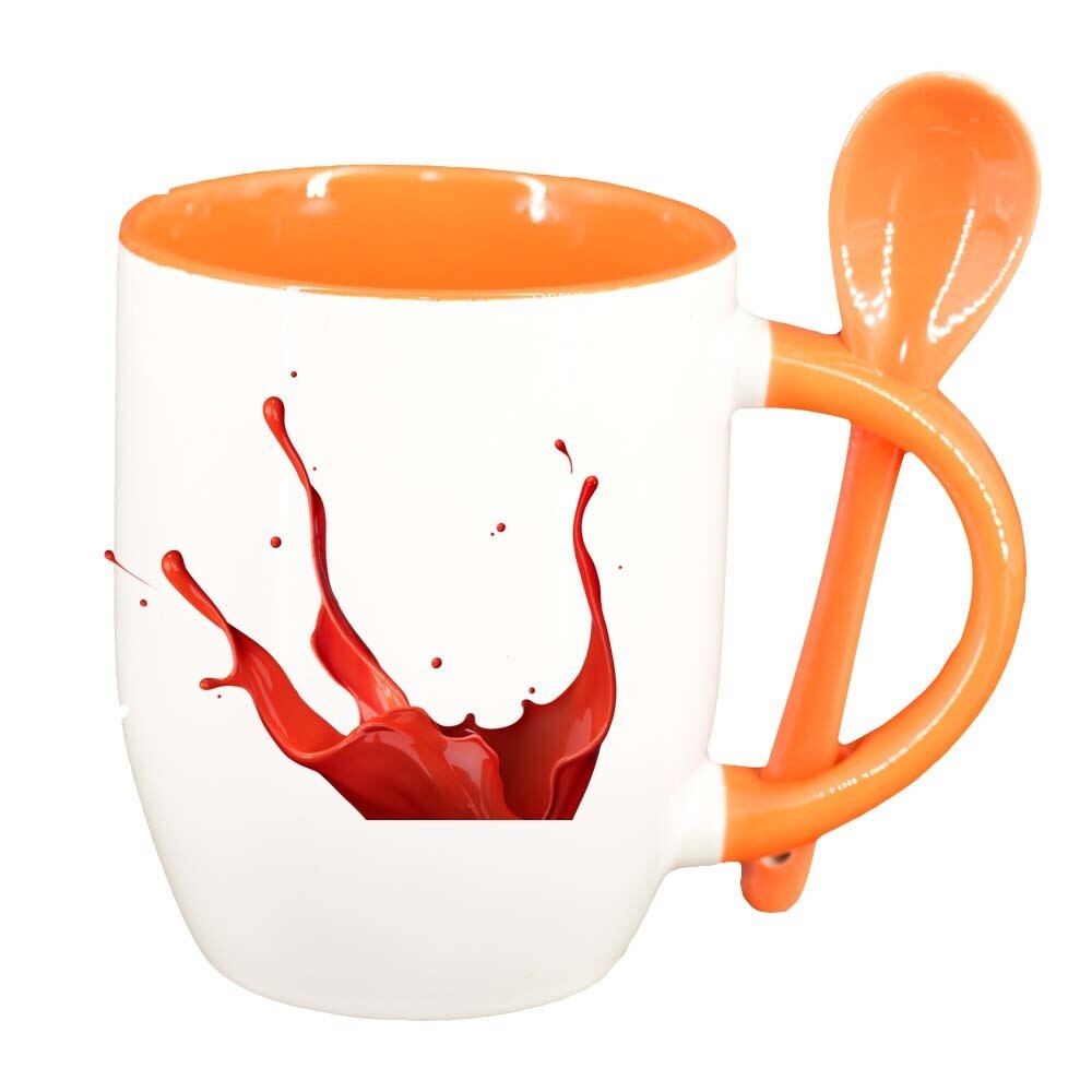 Cana Colour cu lingurita, interior portocaliu, 330ml, D311