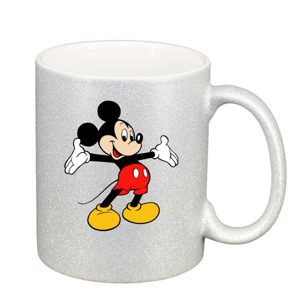 Cana Mickey Mouse, argintiu sidefata glitter, 330ml, D316