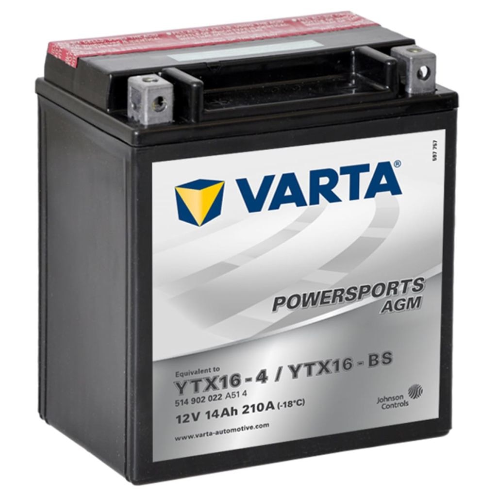 Baterie pentru motocicleta Powersports AGM 12 V 14 Ah YTX16-4 / YTX16-BS, Varta